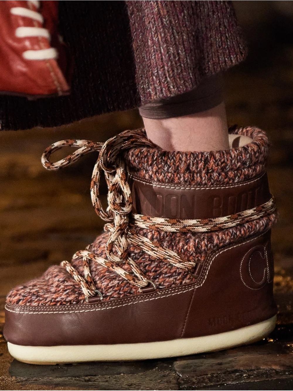 Chloé x Moon F/W 2021 Runway Limited Edition Knit Leather Winter Snow Boots